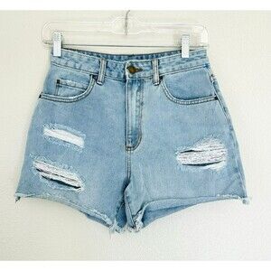 Billabong Womens Size 26 Distressed High Waisted Denim Shorts Light Wash 4"